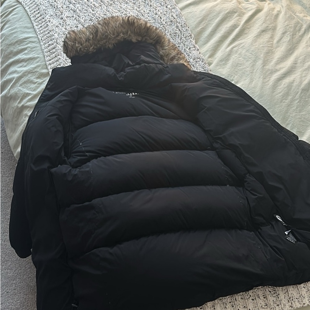 Babaton Black Puffer Jacket with Fur Trim